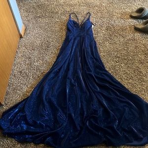 Macys navy blue, sparkly prom dress